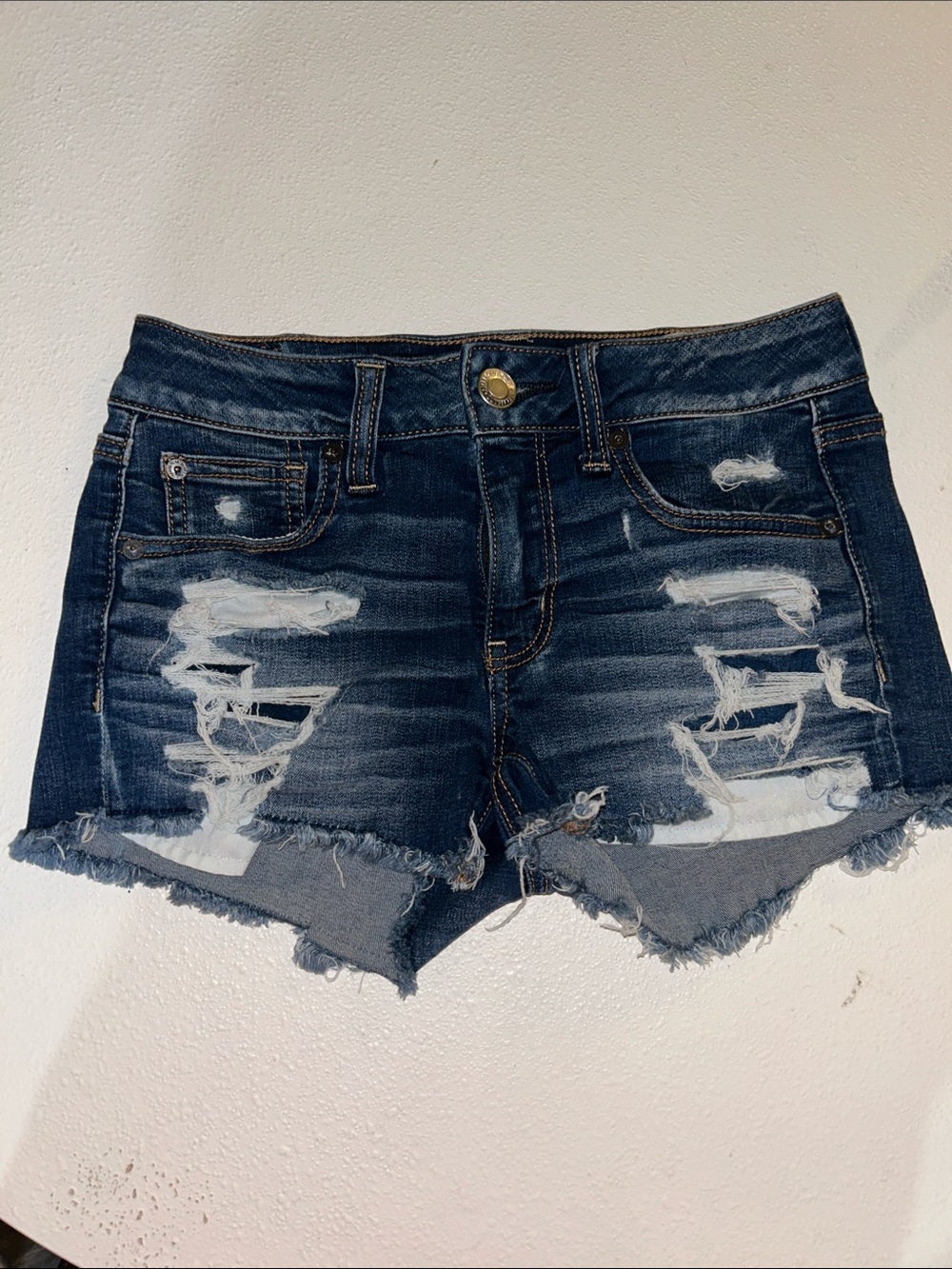 American Eagle Outfitters Dark Blue Distressed Jean Shorts